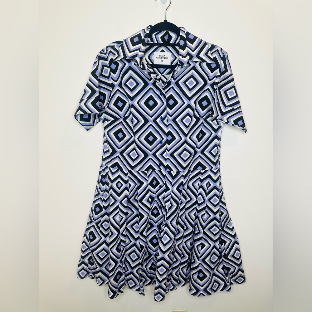 PENDO GEOMETRIC COTTON POPLIN
SHIRTDRESS IN LILAC - Picture 3 of 9